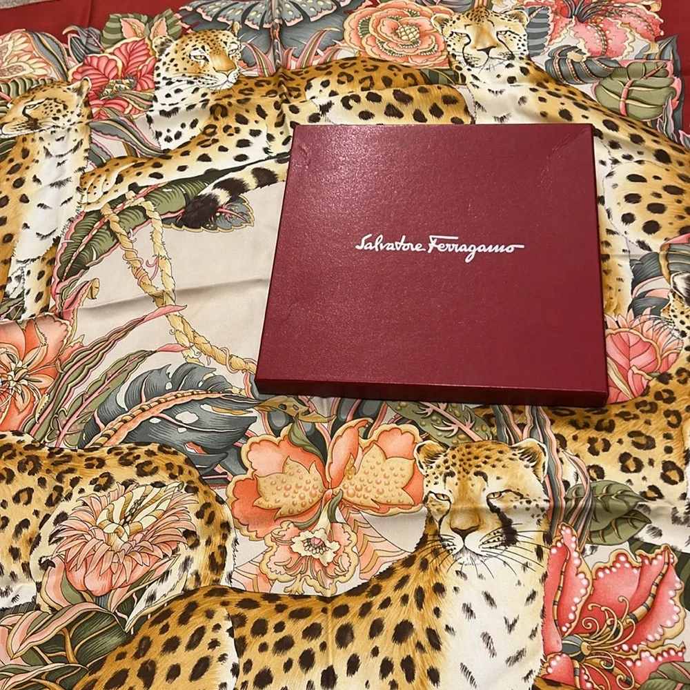 Salvatore Ferragamo Cheetah Print Silk Scarf 34x34